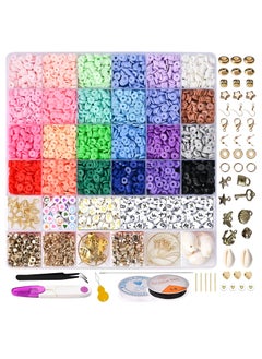 ESSENTIALS 360 ESSENTIALS 360 Clay Beads Bracelet Making Kit, 6,000 Pcs 24 Colors DIY flat jewelry kit with Charms & Elastic Strings for Necklace, Earing & Jewelry, Polymer Heishi Beads Gift for Girls  - Image 1