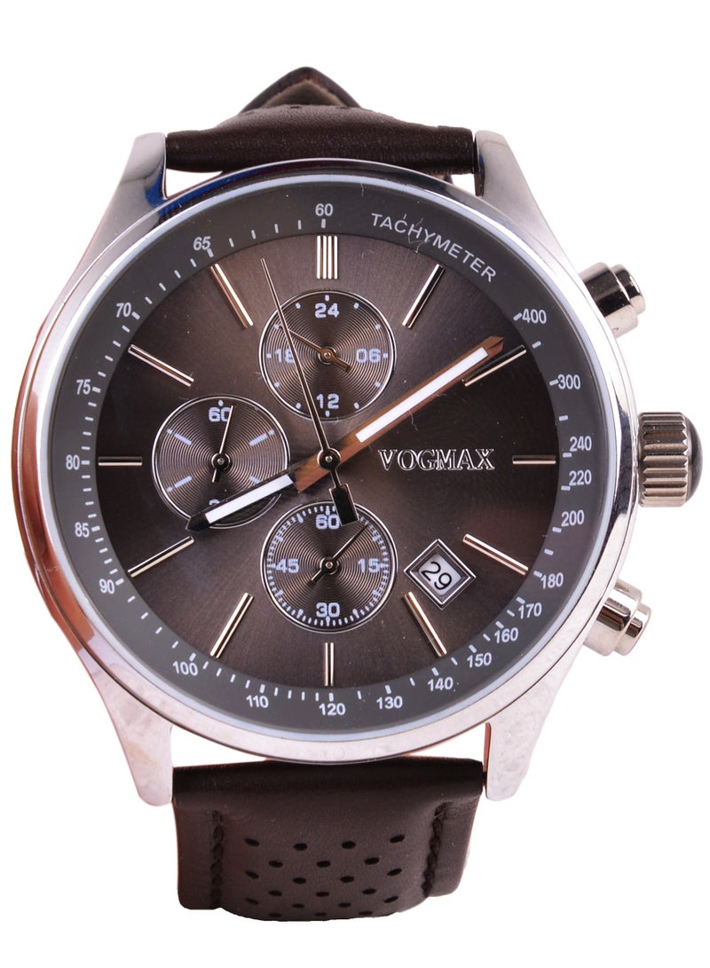 VOGMAX Men's Chronograph Multifunction   Water resistant Quartz Round Shape Leather Waterproof Wrist Watch - Image 1