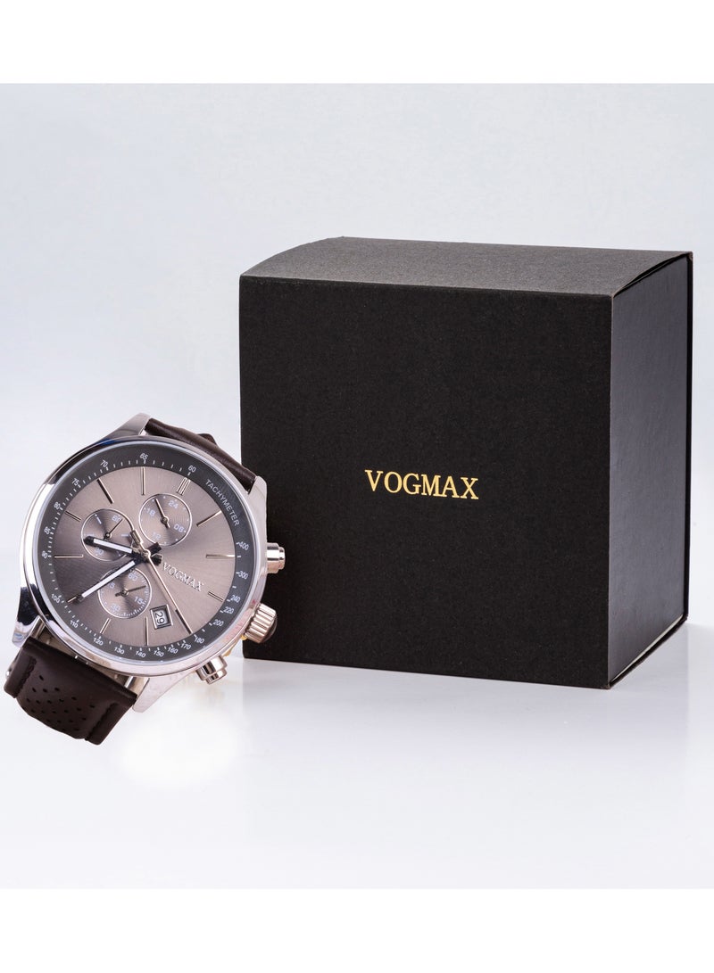 VOGMAX Men's Chronograph Multifunction   Water resistant Quartz Round Shape Leather Waterproof Wrist Watch - Image 3
