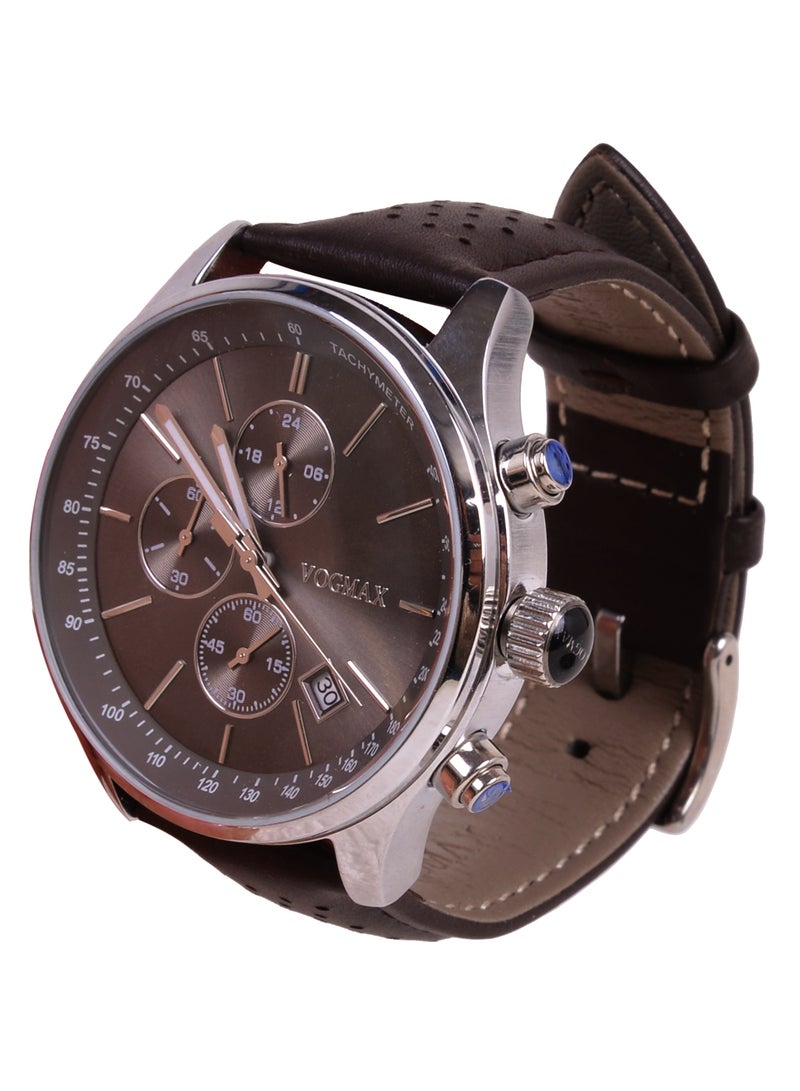 VOGMAX Men's Chronograph Multifunction   Water resistant Quartz Round Shape Leather Waterproof Wrist Watch - Image 4