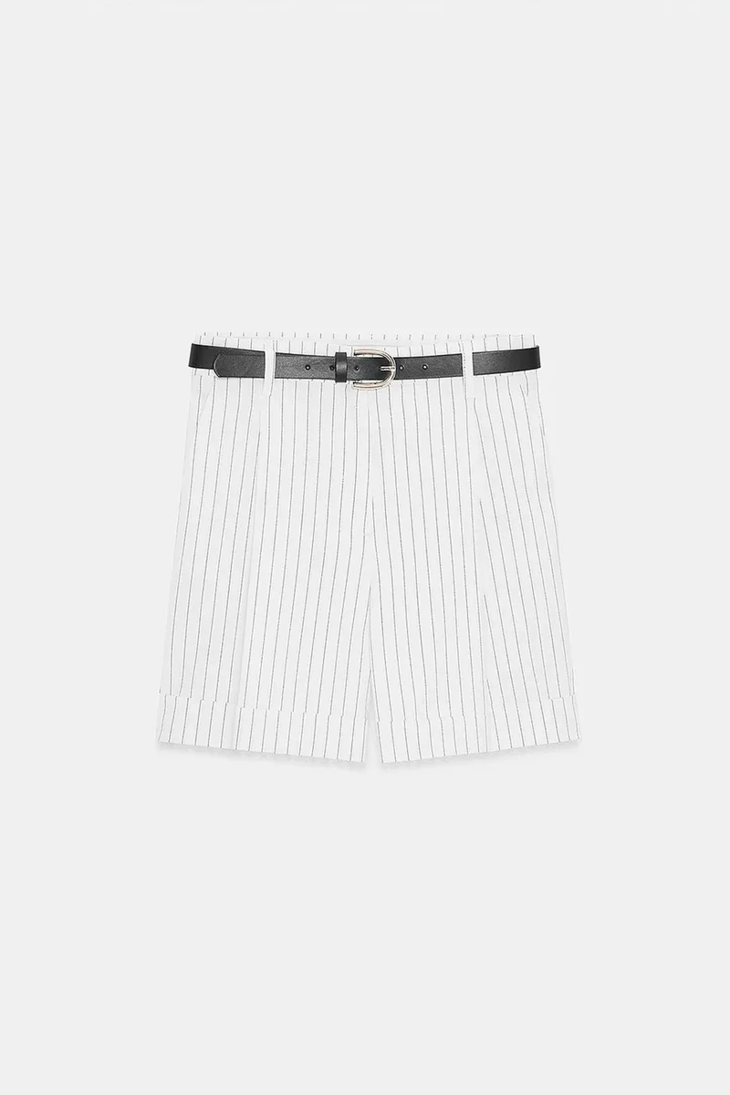 DILVIN High-Waist Striped Crepe Tailored Shorts