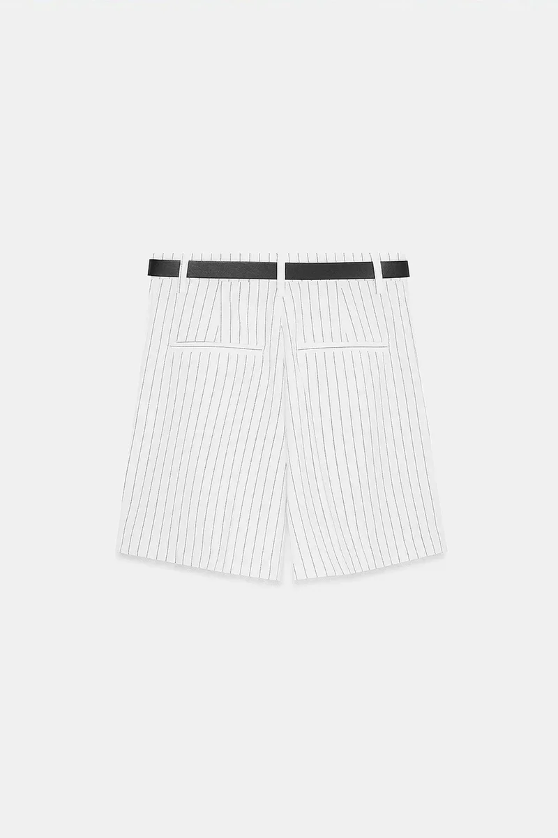 Dilvin Dusty White DILVIN High-Waist Striped Crepe Tailored Shorts for Women | Best Price UAE