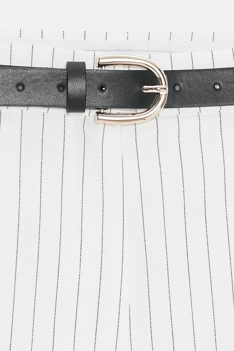 Dilvin Dusty White DILVIN High-Waist Striped Crepe Tailored Shorts for Women | Best Price UAE