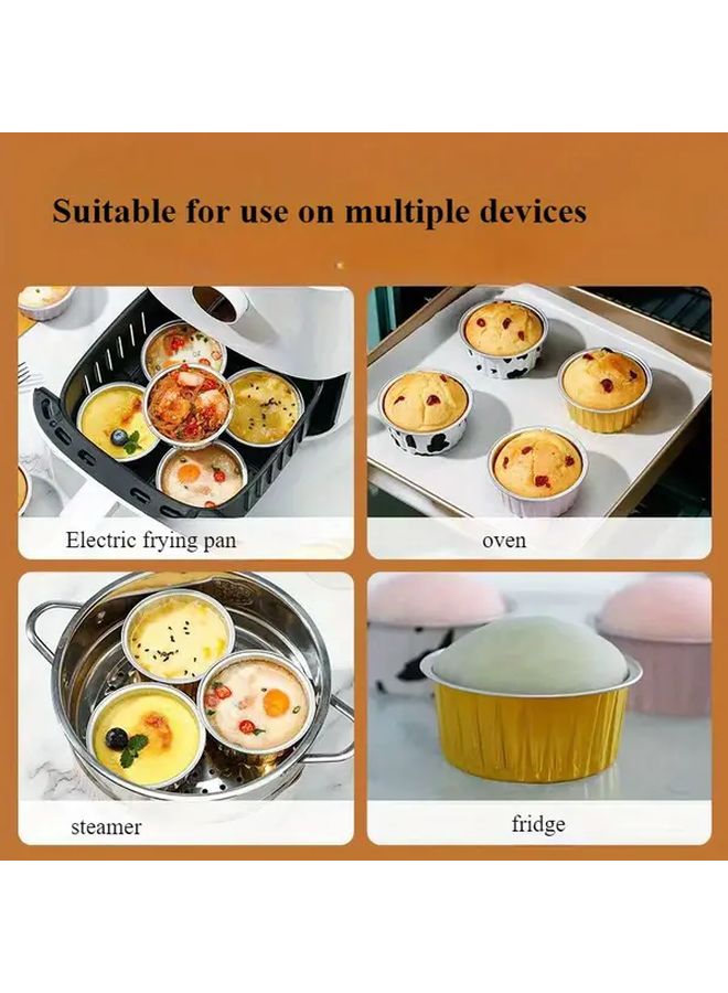 50pcs Golden Disposable Aluminum Foil Bowls With 50 Lids For Baking Air Fryer Oven Steamer Microwave Dessert Egg Tart Pudding Cake Bread - Image 2