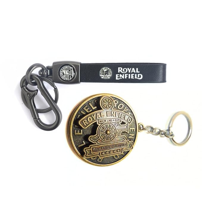 Maple Premium Leather & Metal Keychain Compatible with Royal Enfield/Bullet/Bike/Car Stylish KeyRing Hook Antique Made Like Gun for Men Women - Image 1