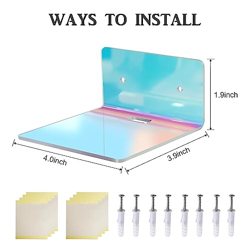 Bolidery 4 Pack Iridescent Small Wall Shelf, 4'' Acrylic Shelves Display Ledges for Storage & Decoration, Small Floating Shelf for Wall with 2 Types of Installation (Adhesive or Screw) - Image 2