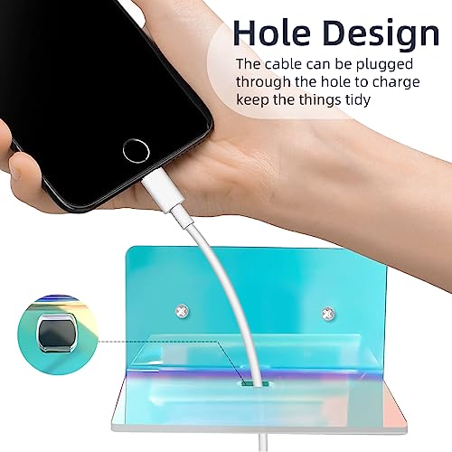 Bolidery 4 Pack Iridescent Small Wall Shelf, 4'' Acrylic Shelves Display Ledges for Storage & Decoration, Small Floating Shelf for Wall with 2 Types of Installation (Adhesive or Screw) - Image 3