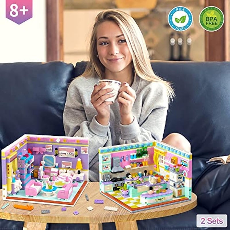 Friends House Building Block, Girls Mini Kitchen Bedroom Friendship Duplex Apartment Creative Playhouse Bricks Kit 2 Sets Birthday Gifts for Adults Old Kids Daughter Teens 8-12 6-12 7-9 - Image 2