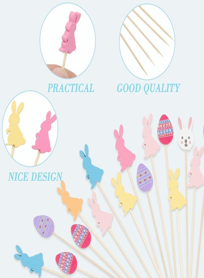 SANNIX 120 PCS Easter Toothpicks 5.5 Inch Easter Cocktail Picks Easter Egg Rabbit Decorative Toothpick for Appetizer Cake Dessert Food Fruit Sticks Skewers Easter Party Decorations - Image 3