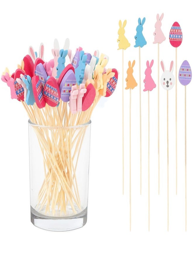 SANNIX 120 PCS Easter Toothpicks 5.5 Inch Easter Cocktail Picks Easter Egg Rabbit Decorative Toothpick for Appetizer Cake Dessert Food Fruit Sticks Skewers Easter Party Decorations - Image 1