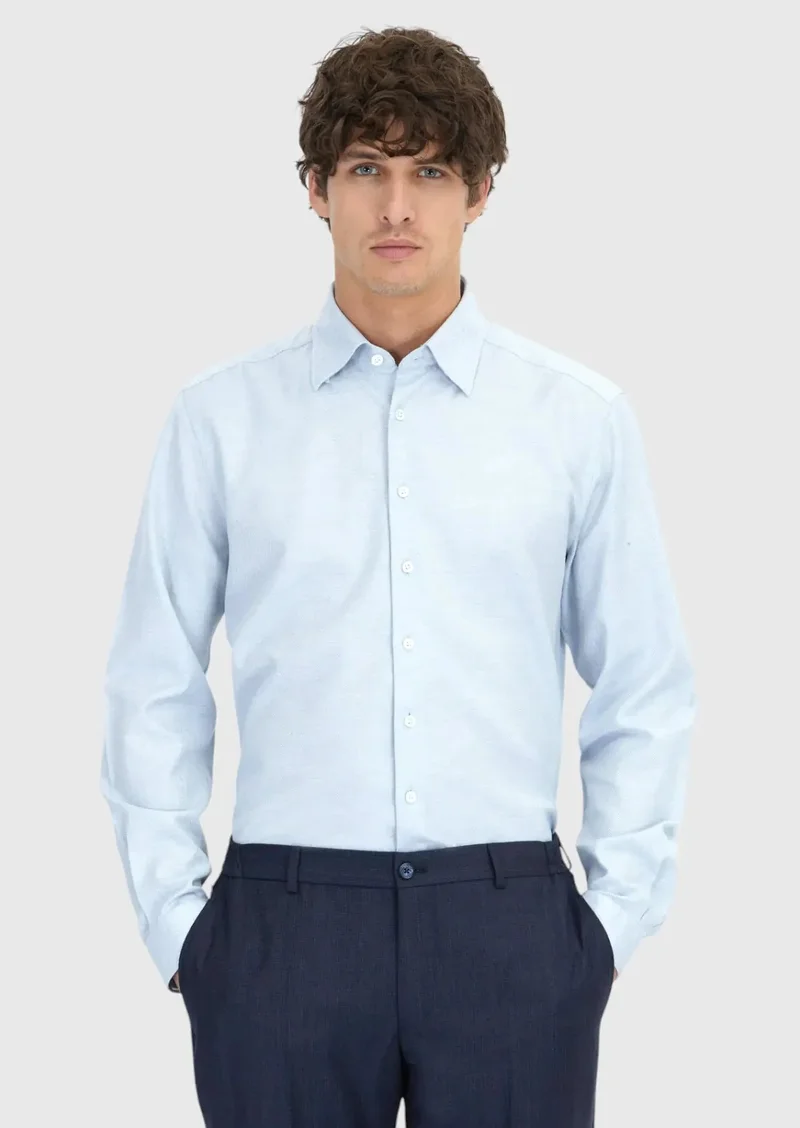 RAMSEY Blue Patterned Casual Fit Weaving Casual 100% Cotton Shirt