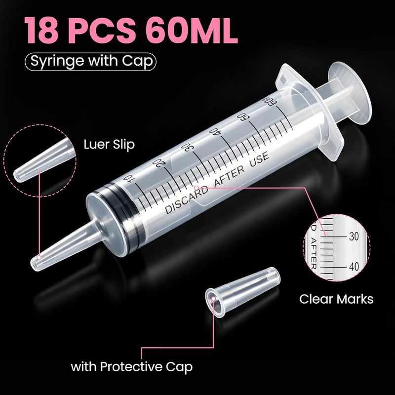 TENKAIWICK 18 PCS 60ml Oral Syringe With Cap, Plastic Syringes without Needle for Medicine Dropper, Feeding Pets, Liquid Measuring, Handicrafts, Individually Sealed, Luer Slip Storage burden minimized build - Image 3