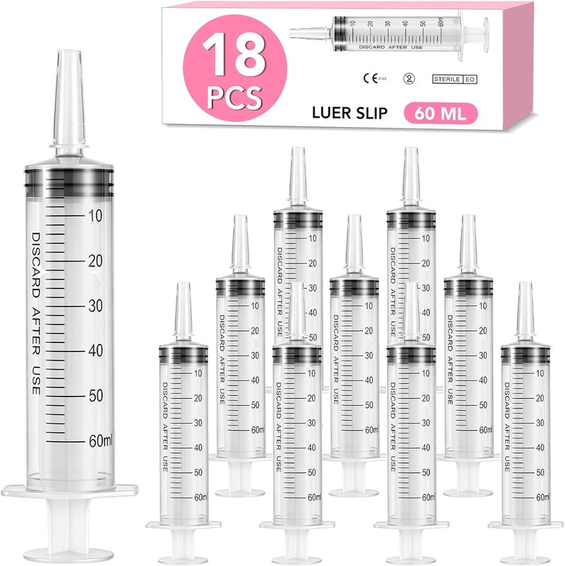TENKAIWICK 18 PCS 60ml Oral Syringe With Cap, Plastic Syringes without Needle for Medicine Dropper, Feeding Pets, Liquid Measuring, Handicrafts, Individually Sealed, Luer Slip Storage burden minimized build - Image 1