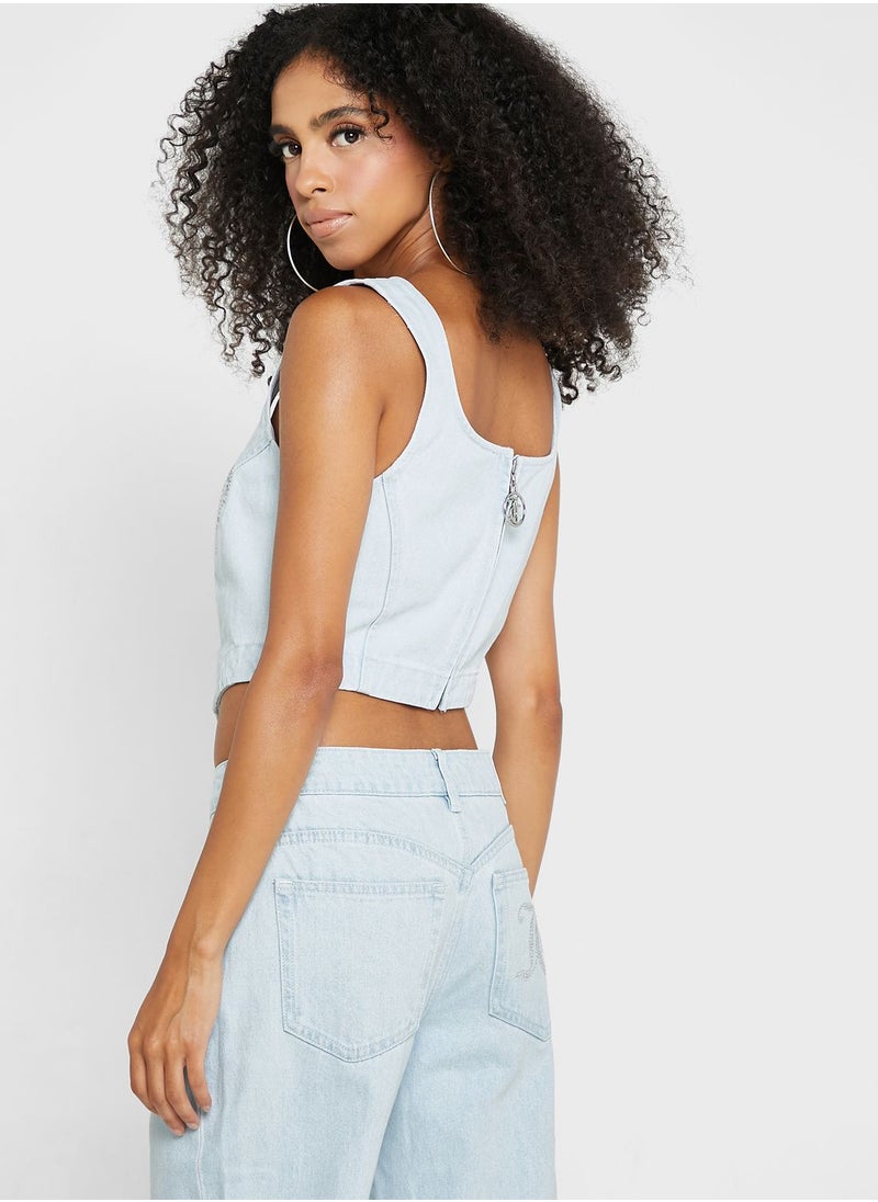 Juicy Couture - Logo Denim Crop Top - Image 1