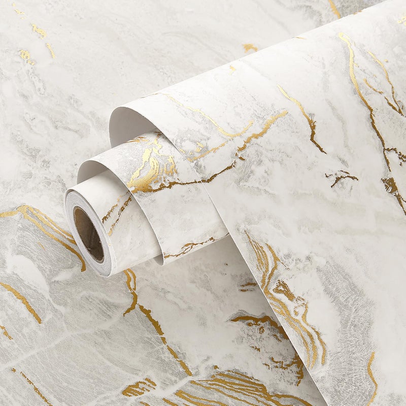 Wallercity Matte GoldBeige Marble Contact Paper Peel and Stick Countertops for Kitchen Cabinets Modern Marble Backsplash Wallpapers Waterproof Self Adhesive Wallpaper for Pantries Drawers Shelf Liner - Image 2