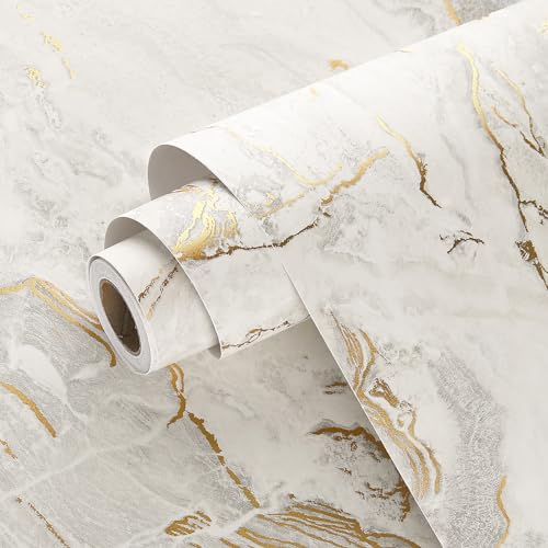 Wallercity Matte GoldBeige Marble Contact Paper Peel and Stick Countertops for Kitchen Cabinets Modern Marble Backsplash Wallpapers Waterproof Self Adhesive Wallpaper for Pantries Drawers Shelf Liner - Image 1