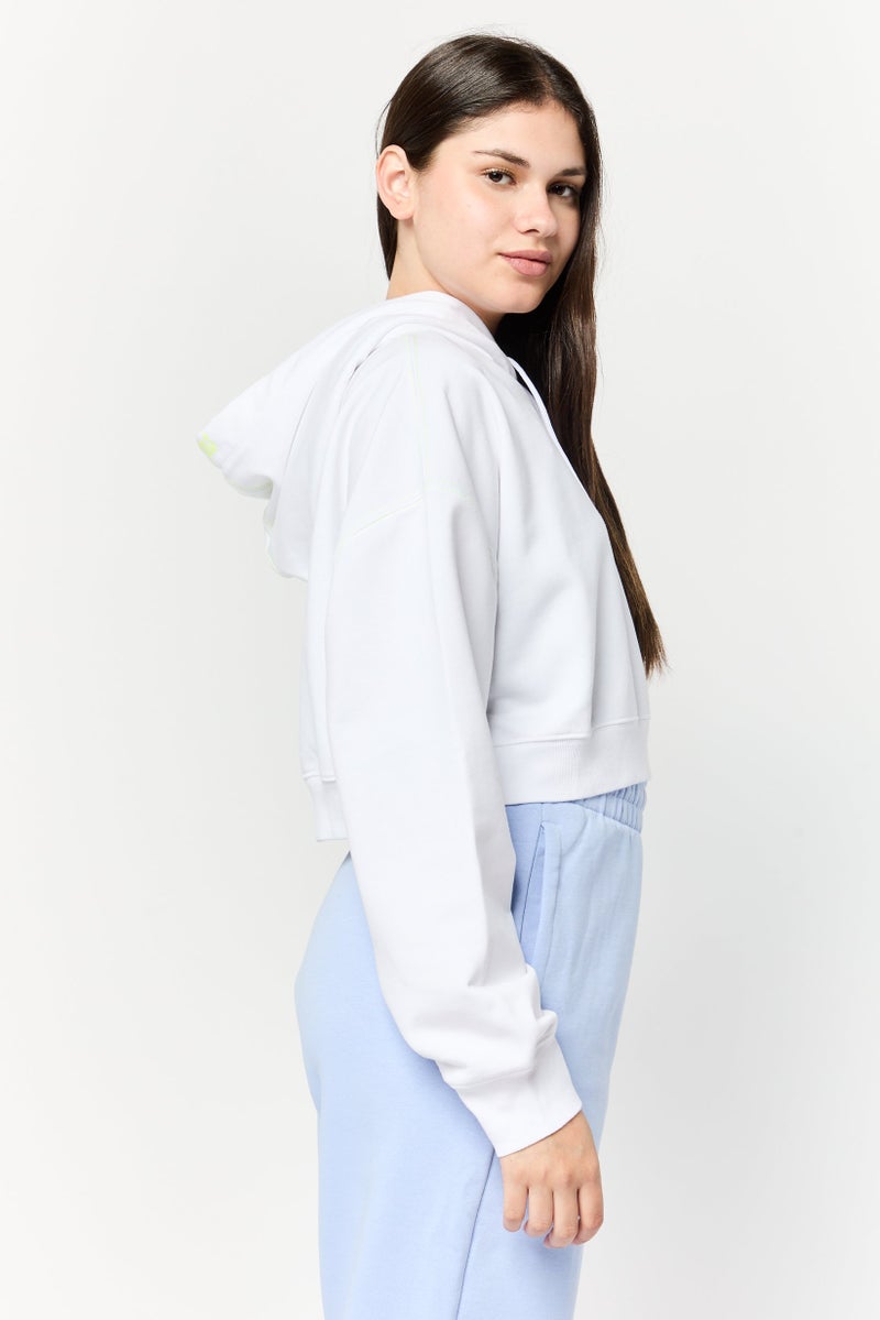 ESPRIT Women Graphic Print Long Sleeves Crop Hooded Sweatshirt, White - Image 3