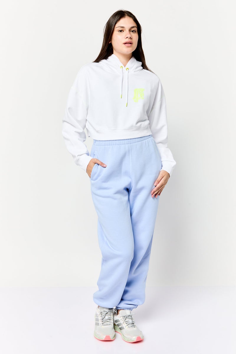 ESPRIT Women Graphic Print Long Sleeves Crop Hooded Sweatshirt, White - Image 2