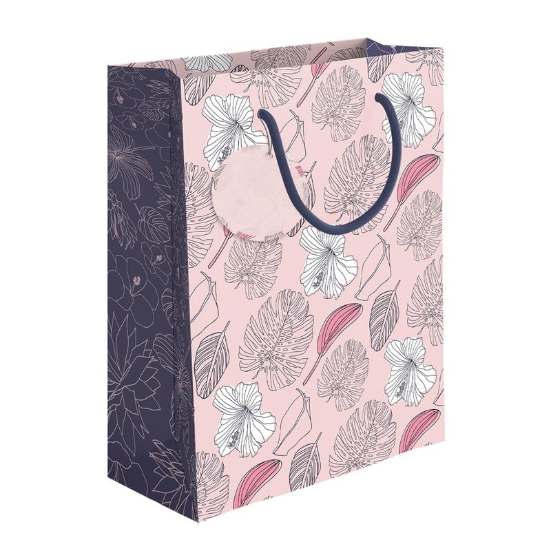 PaperPep Pink Tropical Pattern Print Gift Paper Bags | Large (17"X12.5"X4.75" inches) | Attached gift tags, Ideal for Return Gifts, Weddings, Birthday & Celebrations | Pack of 2 - Image 5