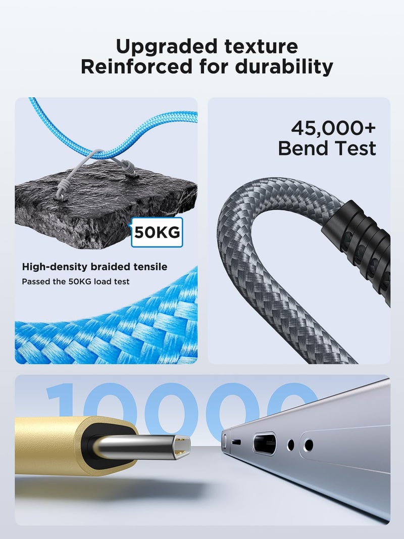 Aioneus USB C Cable 10FT 3Pack Fast Charging Nylon Braided Long Type C Charger Cable for Samsung Galaxy S24 S23 S22 S21 S10 S9 S8 A02s A03s A11 A12 A13 A14 A21 A22 A32 A42 A53, Tablet, LG, Moto, TCL - Image 4
