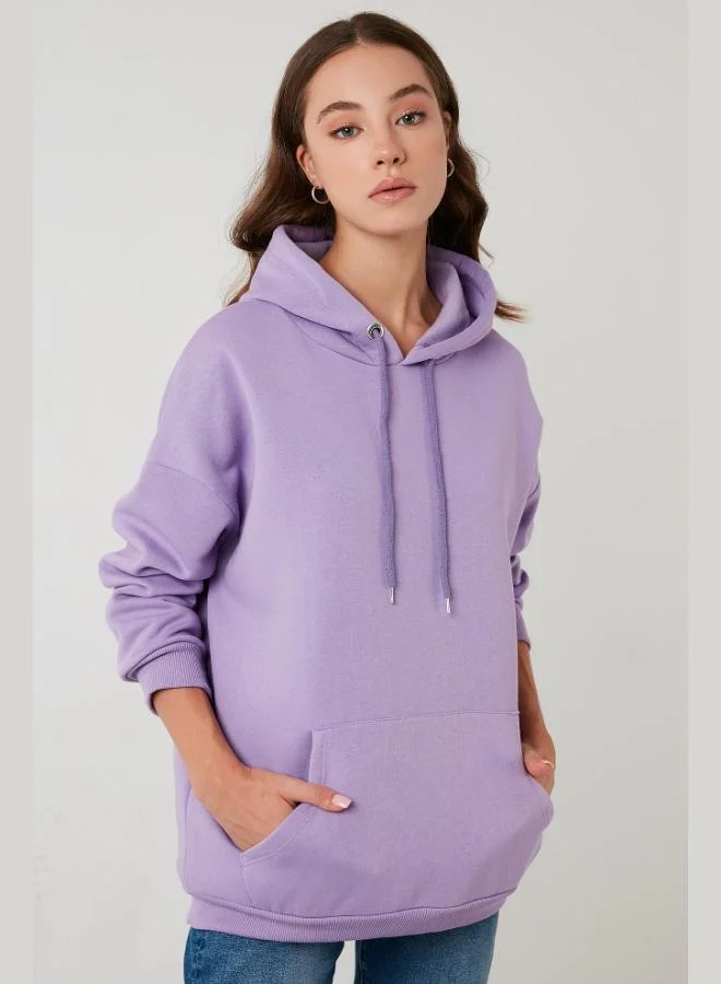 ليلا ليلا سويت شيرت شتوي نسائي بياقة بغطاء رأس قطني بقصة عادية ومبطن