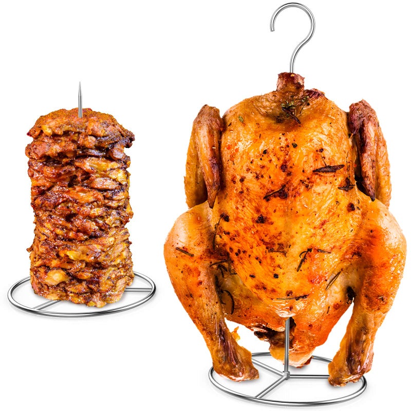 RUSFOL 6 Pieces Stainless Steel Vertical Skewer Set 2x15Skewers2x9Spikes 2x625Bases Multifuntion Barbecue Spike Poultry Hanger Set for WebberBronco Pit BarrelGreen Egg Smokeretc