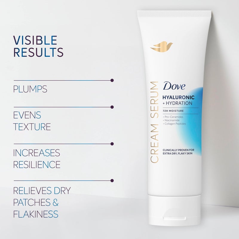 Dove Cream Serum Hyaluronic + Hydration for Extra Dry, Flaky Skin, with Pro-Ceramides, Niacinamide and Collagen Peptides Lotion, 8 oz - Image 4