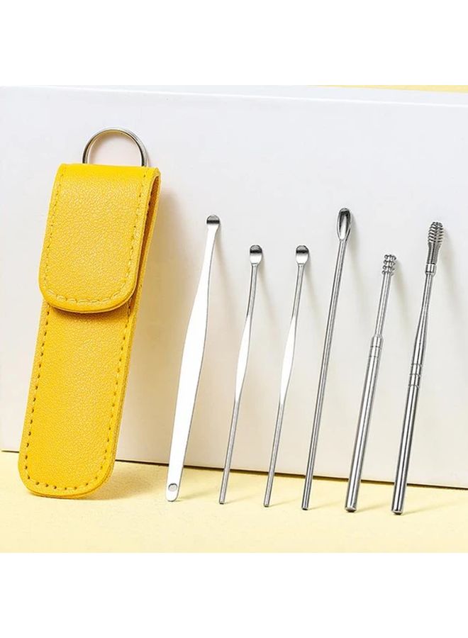 6Pcs Stainless Steel Ear Wax Cleaner Set Yellow Effectively Remove Ear Wax Comfortable Ear Picks - Image 1