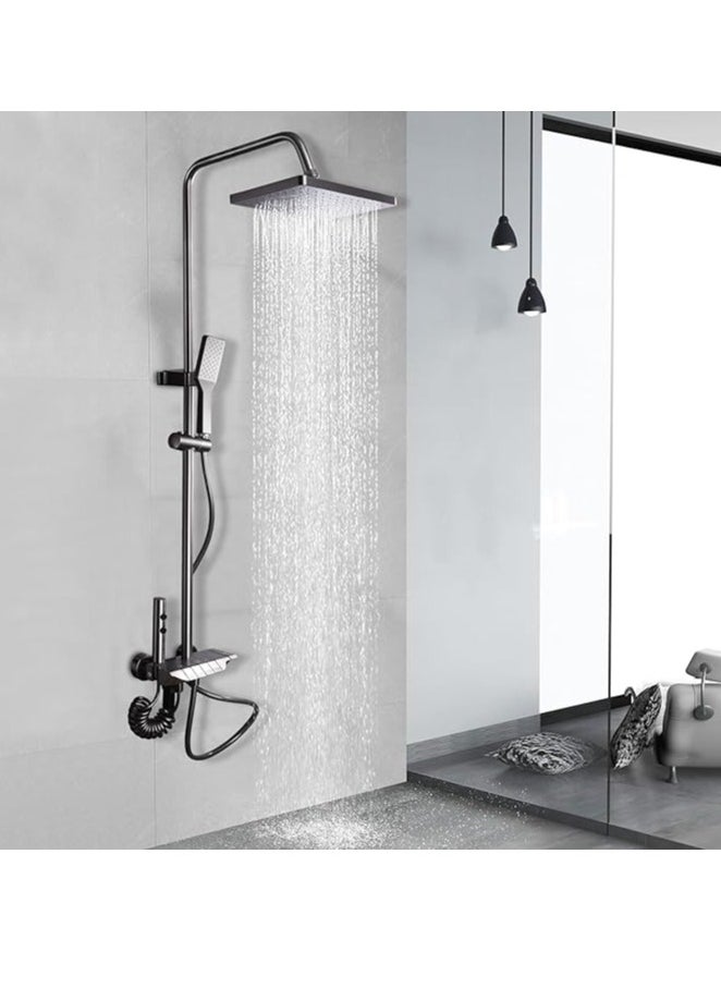 NOVEX Modern shower system set with 4 water flow modes, push-button type, hand-held shower head height adjustable, rotary rain shower head, hand-held spray gun, black  - Image 1
