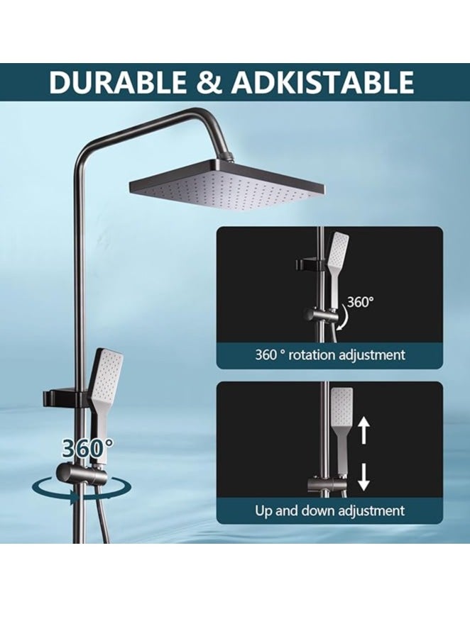 NOVEX Modern shower system set with 4 water flow modes, push-button type, hand-held shower head height adjustable, rotary rain shower head, hand-held spray gun, black  - Image 2