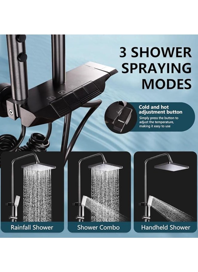NOVEX Modern shower system set with 4 water flow modes, push-button type, hand-held shower head height adjustable, rotary rain shower head, hand-held spray gun, black  - Image 3