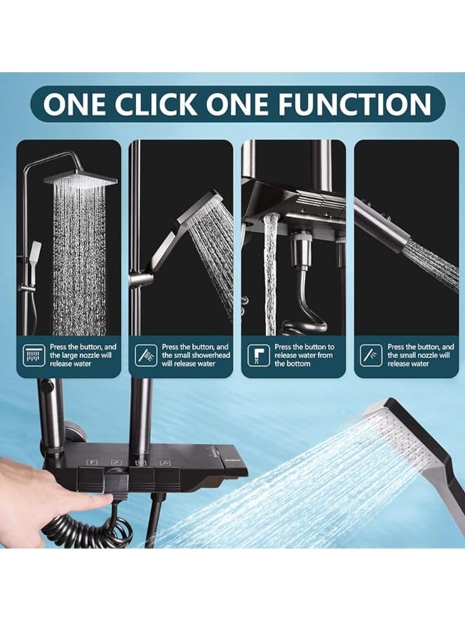 NOVEX Modern shower system set with 4 water flow modes, push-button type, hand-held shower head height adjustable, rotary rain shower head, hand-held spray gun, black  - Image 4