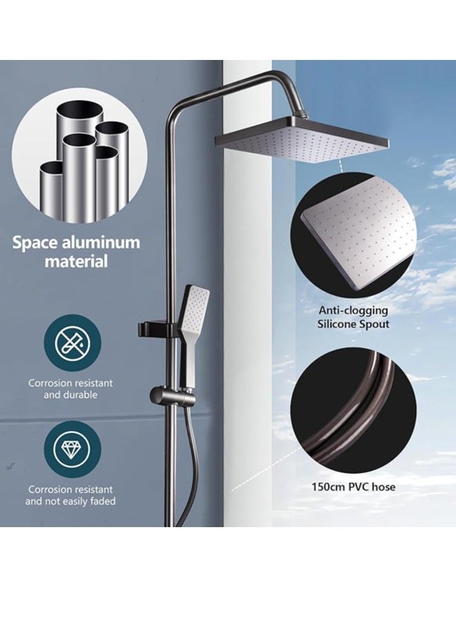 NOVEX Modern shower system set with 4 water flow modes, push-button type, hand-held shower head height adjustable, rotary rain shower head, hand-held spray gun, black  - Image 5