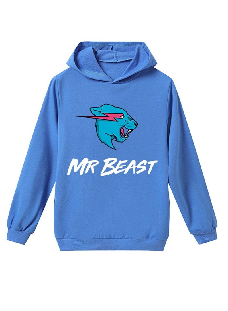 Mr Beast Lightning Cat Blue Hoodie for Kids - Image 1