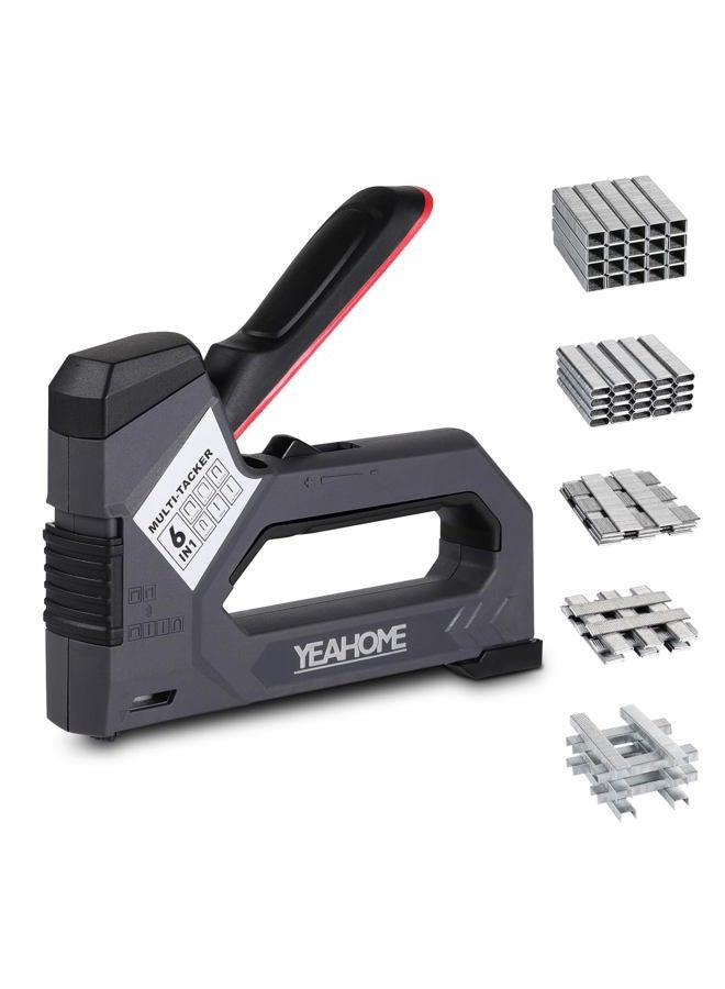 YEAHOME 6-in-1 Staple Gun Heavy Duty, Upholstery Manual Brad Nailer Power Adjustment Stapler Gun with 5000 Staples for Fixing Material, Wood, Crafts, Carpentry, Decoration DIY - Image 1