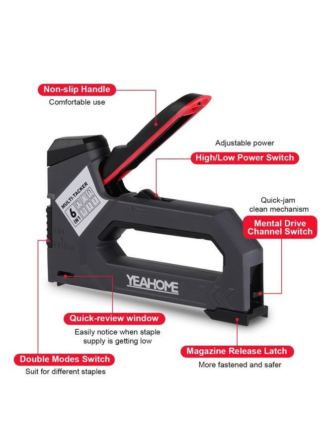 YEAHOME 6-in-1 Staple Gun Heavy Duty, Upholstery Manual Brad Nailer Power Adjustment Stapler Gun with 5000 Staples for Fixing Material, Wood, Crafts, Carpentry, Decoration DIY - Image 2