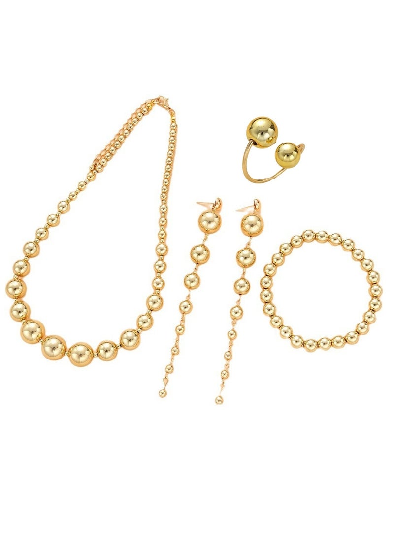 Huitich Gold Color Tone Pearl Bead Jewelry Set 5 Pieces  - Image 1