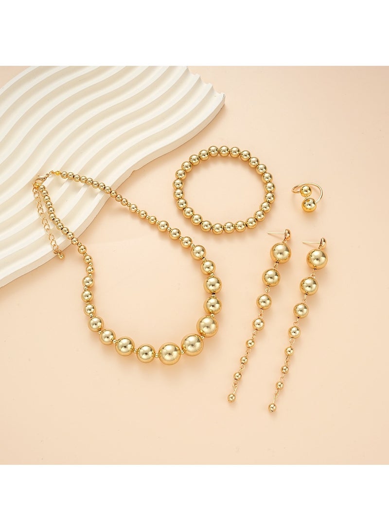 Huitich Gold Color Tone Pearl Bead Jewelry Set 5 Pieces  - Image 2