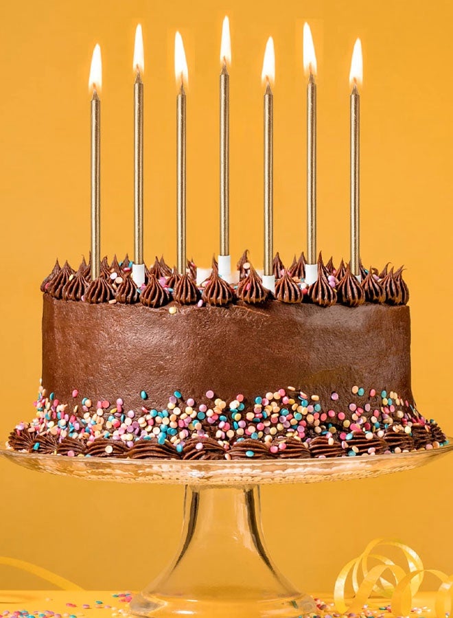24 قطعة من شموع كعكة عيد الميلاد، شموع كعكة طويلة، شموع عيد ميلاد طويلة، شموع كب كيك رفيعة مع حوامل لتزيين كعكة عيد الميلاد، كعكة حفل استقبال المولود، كعكة حفل الزفاف (شامبانيا) - Image 4