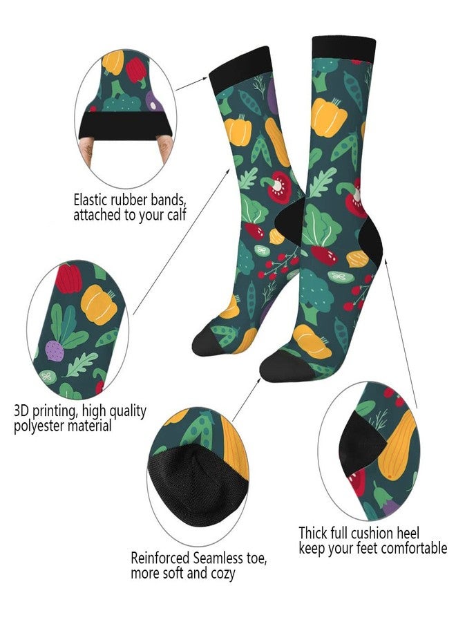AOYEGO Vegetables Funny Socks Carrot Pepper Beet Squash Cherry Tomato Green Peas Cucumber Slices Novelty Casual Crew Socks Contrast Color Design for Women Men Gift - Image 3