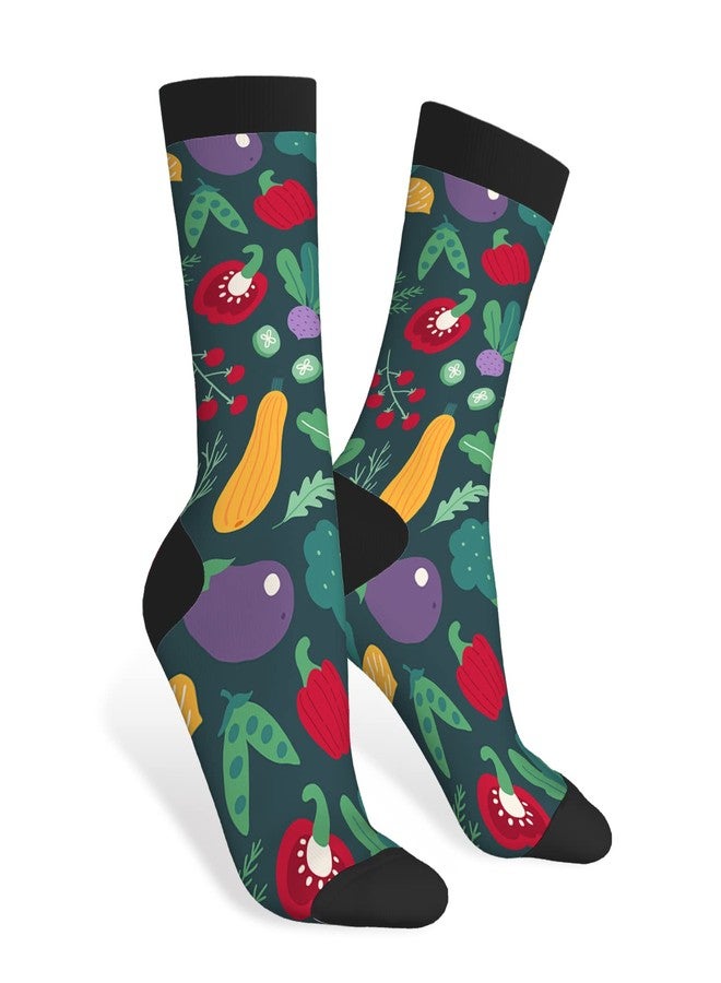 AOYEGO Vegetables Funny Socks Carrot Pepper Beet Squash Cherry Tomato Green Peas Cucumber Slices Novelty Casual Crew Socks Contrast Color Design for Women Men Gift - Image 1