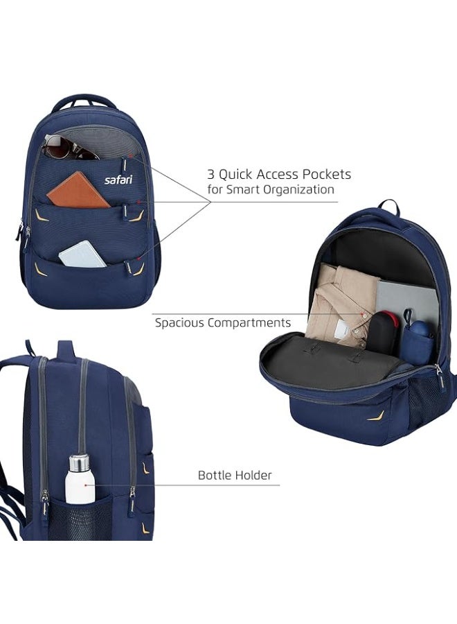 Safari Omega Pro Laptop Backpack With Raincover, 3 Compartments, Bottle Holder, Organizer, Unisex Bag For Boys & Girls, School/College/Office/Travel Bag, Color- Blue, 35L - Image 3