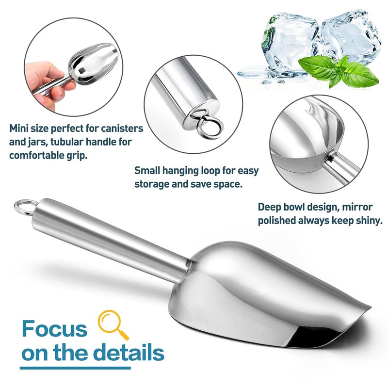 Herogo 3oz Mini ice Scoop Set of 2, Small Stainless Steel Scooper for Candy/Flour/Bean/Pet Food/ Ice Cube, Metal Utility Scoops for Kitchen Bar Party Wedding, Dishwasher Safe & Heavy Duty - Image 3