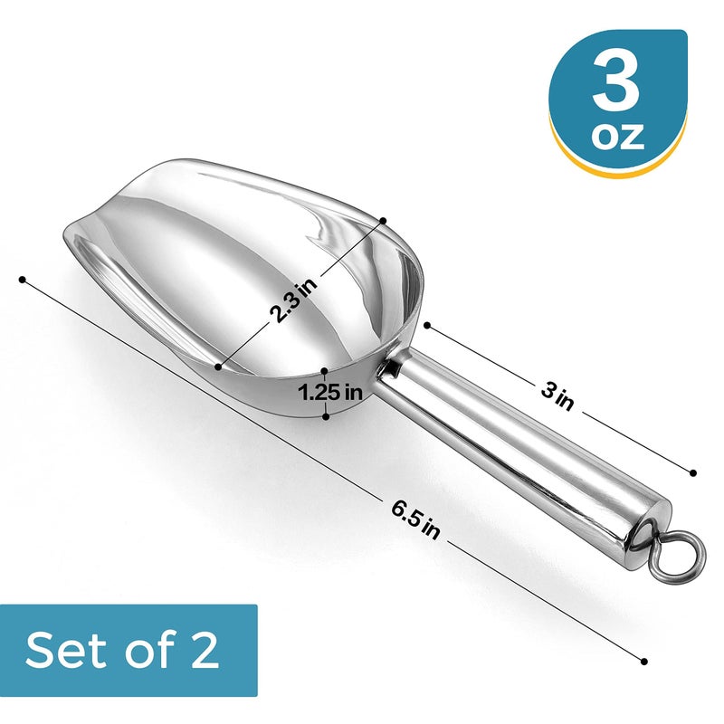 Herogo 3oz Mini ice Scoop Set of 2, Small Stainless Steel Scooper for Candy/Flour/Bean/Pet Food/ Ice Cube, Metal Utility Scoops for Kitchen Bar Party Wedding, Dishwasher Safe & Heavy Duty - Image 2