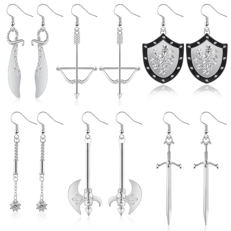 Fabbay 6 Pairs Christmas Gothic Earrings Medieval Jewelry Renaissance Dangle Sword Vampire Skull Axe Earrings for Women Party - Image 1