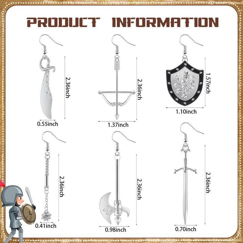 Fabbay 6 Pairs Christmas Gothic Earrings Medieval Jewelry Renaissance Dangle Sword Vampire Skull Axe Earrings for Women Party - Image 2
