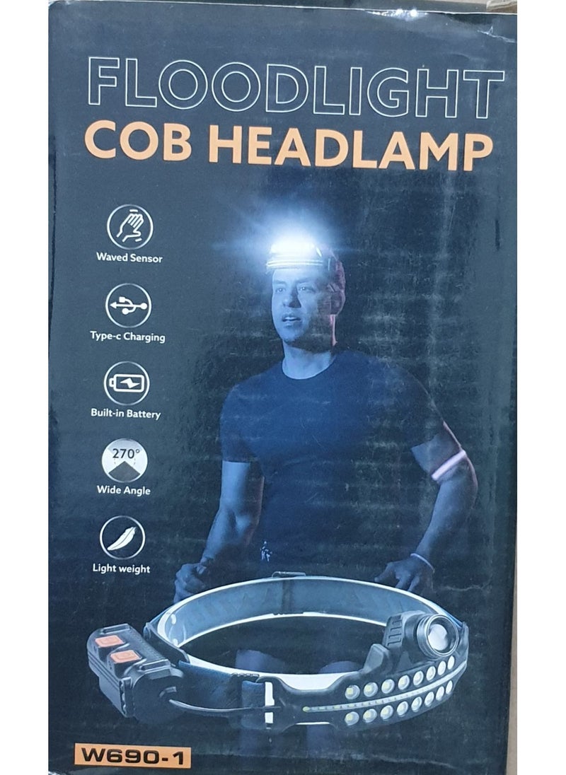 مصباح أمامي COB قابل لإعادة الشحن W690-1 مع زاوية واسعة 270 درجة ومستشعر موجة