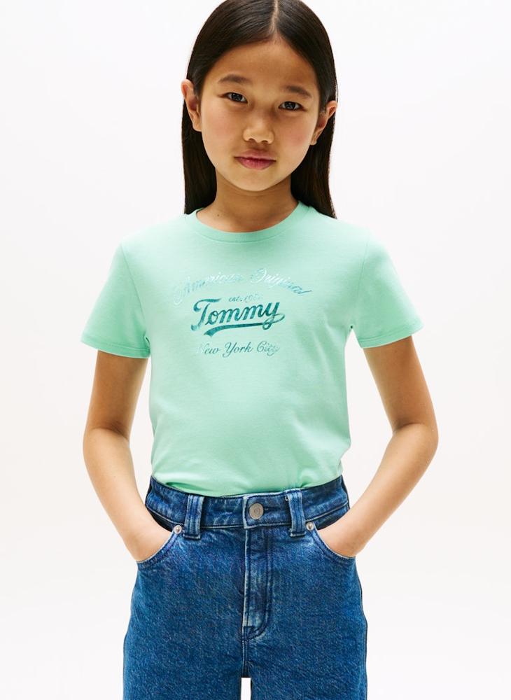 تومي هيلفيغر تيشيرت أطفال برقبة دائرية بطبعة كتابية - Image 1