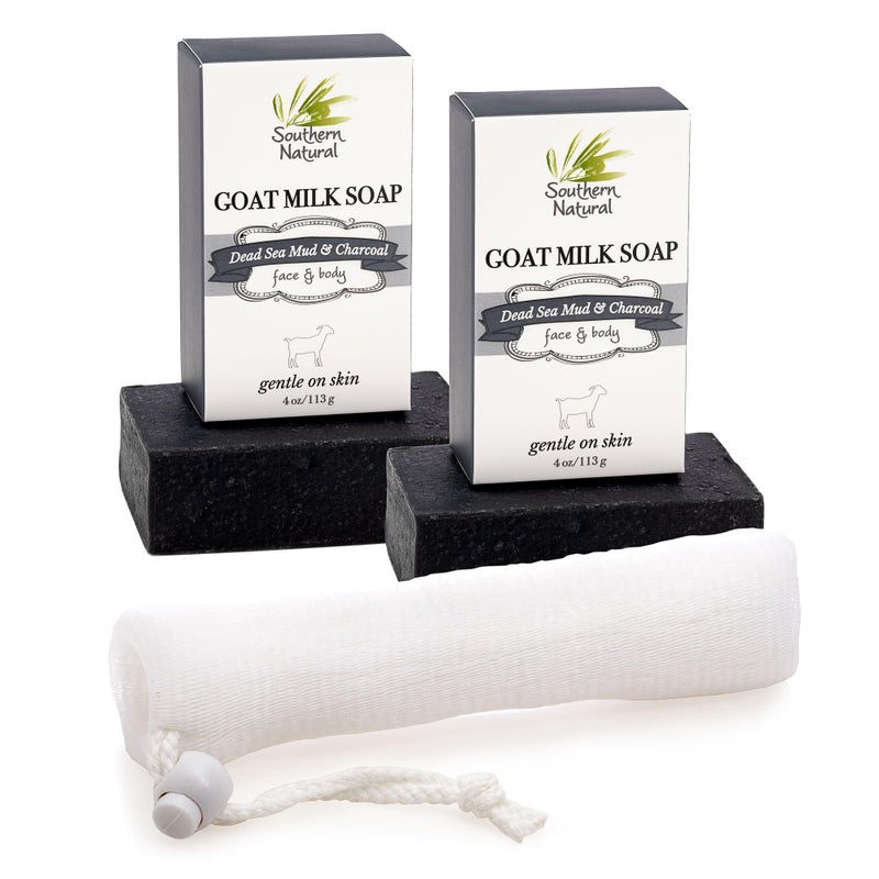 Southern Natural Handmade Activated Charcoal Soap Bar for Face & Body - Perfect for Sensitive Skin & Dry Skin Relief â€“ With Dead Sea Mud, Goat Milk & Peppermint Essential Oil â€“ 2 Pack, 4.5 oz - Image 1