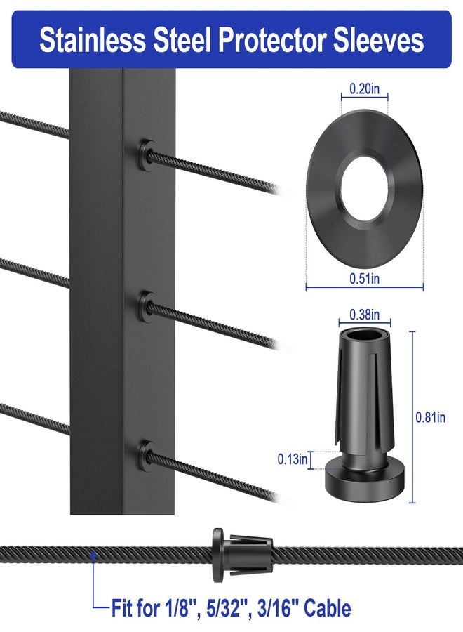 BLIKA Upgraded 20 Pack Stainless Steel Black Protector Sleeves for 1/8" 5/32" or 3/16" Deck Cable Railing, for Metal Posts, T316 Marine Grade, Cable Railing Protector Sleeves, Cable Railing Post Kits - Image 2